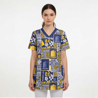 Tokelau Manuia te Kilihimahi Scrub Top Pacific Patchwork Xmas Vibes LT9 - Polynesian Pride