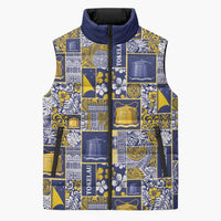 Tokelau Manuia te Kilihimahi Sleeveless Puffer Jacket Pacific Patchwork Xmas Vibes LT9 Unisex Blue - Polynesian Pride