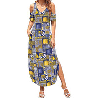 Tokelau Manuia te Kilihimahi Summer Maxi Dress Pacific Patchwork Xmas Vibes LT9 Women Blue - Polynesian Pride