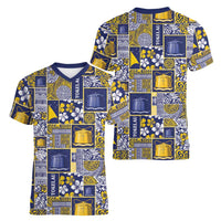 Tokelau Manuia te Kilihimahi Women V-Neck T-Shirt Pacific Patchwork Xmas Vibes LT9 - Polynesian Pride