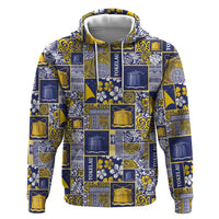 Tokelau Manuia te Kilihimahi Zip Hoodie Pacific Patchwork Xmas Vibes LT9 Pullover Hoodie Blue - Polynesian Pride