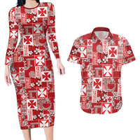 Wallis Et Futuna Kilisimasi Fiefia Couples Matching Long Sleeve Bodycon Dress and Hawaiian Shirt Pacific Patchwork Xmas Vibes - Polynesian Pride