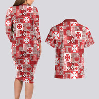 Wallis Et Futuna Kilisimasi Fiefia Couples Matching Long Sleeve Bodycon Dress and Hawaiian Shirt Pacific Patchwork Xmas Vibes - Polynesian Pride