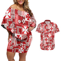 Wallis Et Futuna Kilisimasi Fiefia Couples Matching Off Shoulder Short Dress and Hawaiian Shirt Pacific Patchwork Xmas Vibes - Polynesian Pride