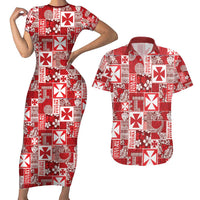Wallis Et Futuna Kilisimasi Fiefia Couples Matching Short Sleeve Bodycon Dress and Hawaiian Shirt Pacific Patchwork Xmas Vibes - Polynesian Pride