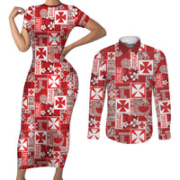 Wallis Et Futuna Kilisimasi Fiefia Couples Matching Short Sleeve Bodycon Dress and Long Sleeve Button Shirt Pacific Patchwork Xmas Vibes - Polynesian Pride