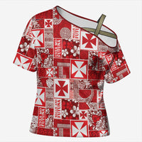Wallis Et Futuna Kilisimasi Fiefia Cross Shoulder Shirt Pacific Patchwork Xmas Vibes LT9 Female Red - Polynesian Pride