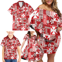 Wallis Et Futuna Kilisimasi Fiefia Family Matching Off Shoulder Short Dress and Hawaiian Shirt Pacific Patchwork Xmas Vibes - Polynesian Pride