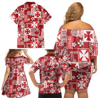 Wallis Et Futuna Kilisimasi Fiefia Family Matching Off Shoulder Short Dress and Hawaiian Shirt Pacific Patchwork Xmas Vibes - Polynesian Pride