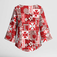Wallis Et Futuna Kilisimasi Fiefia Kimono Sleeve Blouse Pacific Patchwork Xmas Vibes LT9 - Polynesian Pride