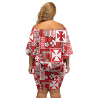 Wallis Et Futuna Kilisimasi Fiefia Off Shoulder Short Dress Pacific Patchwork Xmas Vibes LT9 - Polynesian Pride