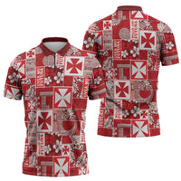 Wallis Et Futuna Kilisimasi Fiefia Zipper Polo Shirt Pacific Patchwork Xmas Vibes - Polynesian Pride