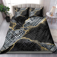 Polynesian Tribal Tattoo Bedding Set Dark Marble Pattern