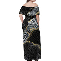 Polynesian Tribal Tattoo Off Shoulder Maxi Dress Dark Marble Pattern LT9 - Polynesian Pride
