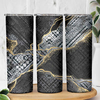 Polynesian Tribal Tattoo Skinny Tumbler Dark Marble Pattern