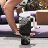 Polynesian Tribal Tattoo Tumbler With Handle Dark Marble Pattern LT9 - Polynesian Pride