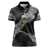 Polynesian Tribal Tattoo Women Polo Shirt Dark Marble Pattern