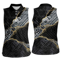 Polynesian Tribal Tattoo Women Sleeveless Polo Shirt Dark Marble Pattern LT9 - Polynesian Pride