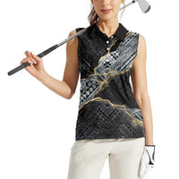 Polynesian Tribal Tattoo Women Sleeveless Polo Shirt Dark Marble Pattern LT9 - Polynesian Pride