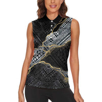 Polynesian Tribal Tattoo Women Sleeveless Polo Shirt Dark Marble Pattern LT9 - Polynesian Pride