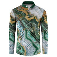 Polynesian Tribal Tattoo Button Sweatshirt Green Marble Pattern LT9 Green - Polynesian Pride