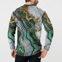 Polynesian Tribal Tattoo Button Sweatshirt Green Marble Pattern LT9 - Polynesian Pride