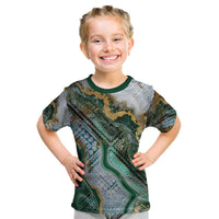 Polynesian Tribal Tattoo Kid T Shirt Green Marble Pattern