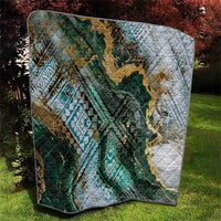 Polynesian Tribal Tattoo Quilt Green Marble Pattern