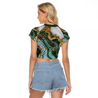 Polynesian Tribal Tattoo Raglan Cropped T Shirt Green Marble Pattern LT9 - Polynesian Pride