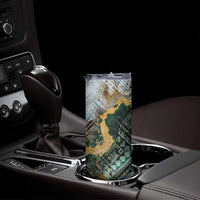 Polynesian Tribal Tattoo Skinny Tumbler Green Marble Pattern