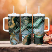 Polynesian Tribal Tattoo Tumbler With Handle Green Marble Pattern LT9 - Polynesian Pride