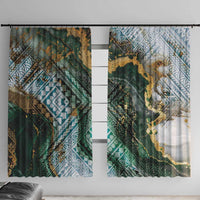 Polynesian Tribal Tattoo Window Curtain Green Marble Pattern LT9 With Hooks Green - Polynesian Pride
