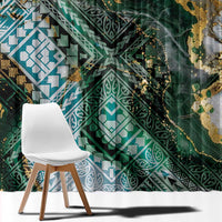 Polynesian Tribal Tattoo Window Curtain Green Marble Pattern LT9 - Polynesian Pride