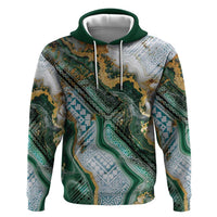 Polynesian Tribal Tattoo Zip Hoodie Green Marble Pattern