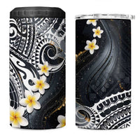Polynesian Tribal Tattoo 4 in 1 Can Cooler Tumbler Plumeria Black Gold Marble Pattern LT9 One Size: 16 oz Black - Polynesian Pride
