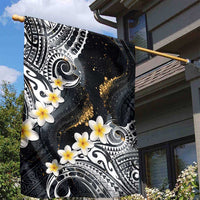 Polynesian Tribal Tattoo Garden Flag Plumeria Black Gold Marble Pattern LT9 - Polynesian Pride
