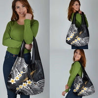 Polynesian Tribal Tattoo Grocery Bag Plumeria Black Gold Marble Pattern