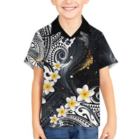 Polynesian Tribal Tattoo Kid Hawaiian Shirt Plumeria Black Gold Marble Pattern