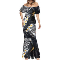 Polynesian Tribal Tattoo Mermaid Dress Plumeria Black Gold Marble Pattern