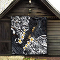Polynesian Tribal Tattoo Quilt Plumeria Black Gold Marble Pattern
