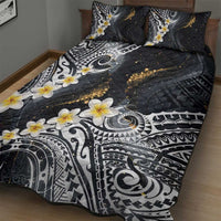 Polynesian Tribal Tattoo Quilt Bed Set Plumeria Black Gold Marble Pattern LT9 - Polynesian Pride