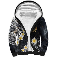 Polynesian Tribal Tattoo Sherpa Hoodie Plumeria Black Gold Marble Pattern LT9 Unisex Black - Polynesian Pride