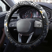 Polynesian Tribal Tattoo Steering Wheel Cover Plumeria Black Gold Marble Pattern LT9 - Polynesian Pride