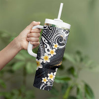 Polynesian Tribal Tattoo Tumbler With Handle Plumeria Black Gold Marble Pattern LT9 - Polynesian Pride