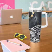 Polynesian Tribal Tattoo Tumbler With Handle Plumeria Black Gold Marble Pattern LT9 - Polynesian Pride