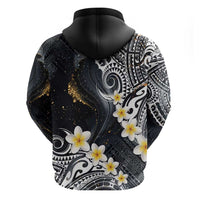 Polynesian Tribal Tattoo Zip Hoodie Plumeria Black Gold Marble Pattern