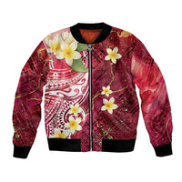 Polynesian Tribal Tattoo Bomber Jacket Plumeria Blood Red and Gold Marble Pattern