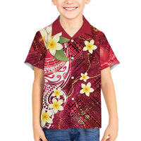 Polynesian Tribal Tattoo Family Matching Summer Maxi Dress and Hawaiian Shirt Plumeria Blood Red and Gold Marble Pattern