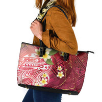 Polynesian Tribal Tattoo Leather Tote Bag Plumeria Blood Red and Gold Marble Pattern LT9 Red - Polynesian Pride
