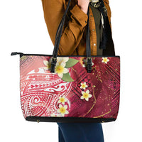 Polynesian Tribal Tattoo Leather Tote Bag Plumeria Blood Red and Gold Marble Pattern LT9 - Polynesian Pride